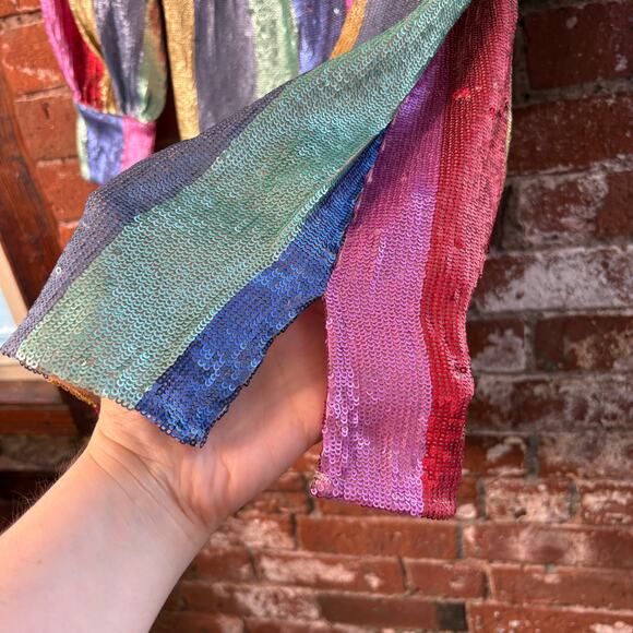 NWT RIXO Ava Rainbow Sequin Stripe Mini Dress Balloon Sleeve Long Sleeve XS - Picture 8 of 14